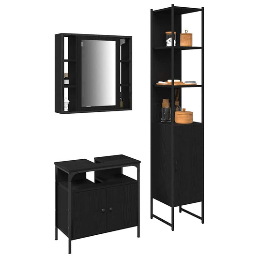 vidaXL Σετ Ντουλαπιών Μπάνιου 3 pcs Μαύρη δρυς 33 x 33 x 185.5 εκ