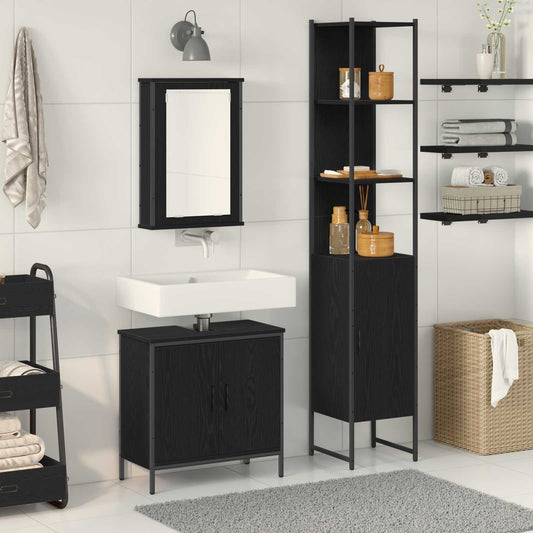 vidaXL Σετ Επίπλων Μπάνιου με ράφι 3 pcs Μαύρο 33 x 33 x 185.5 εκ