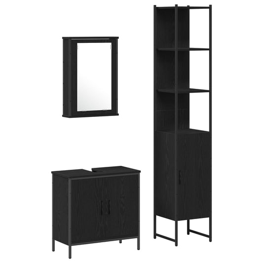 vidaXL Σετ Επίπλων Μπάνιου με ράφι 3 pcs Μαύρο 33 x 33 x 185.5 εκ