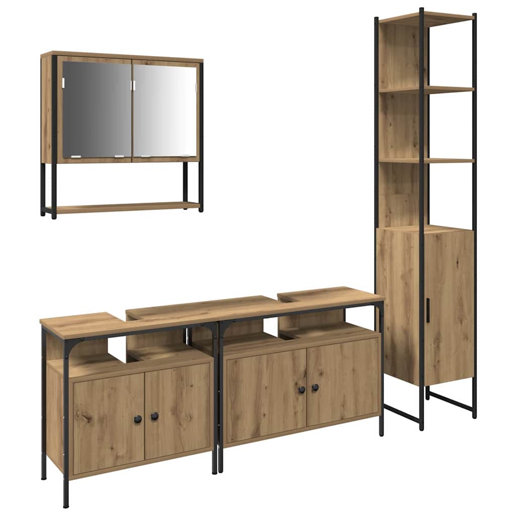 vidaXL Σετ επίπλων μπάνιου 4 κομματιών από ξύλο Artisan Oak, επεξεργασμένο ξύλο.