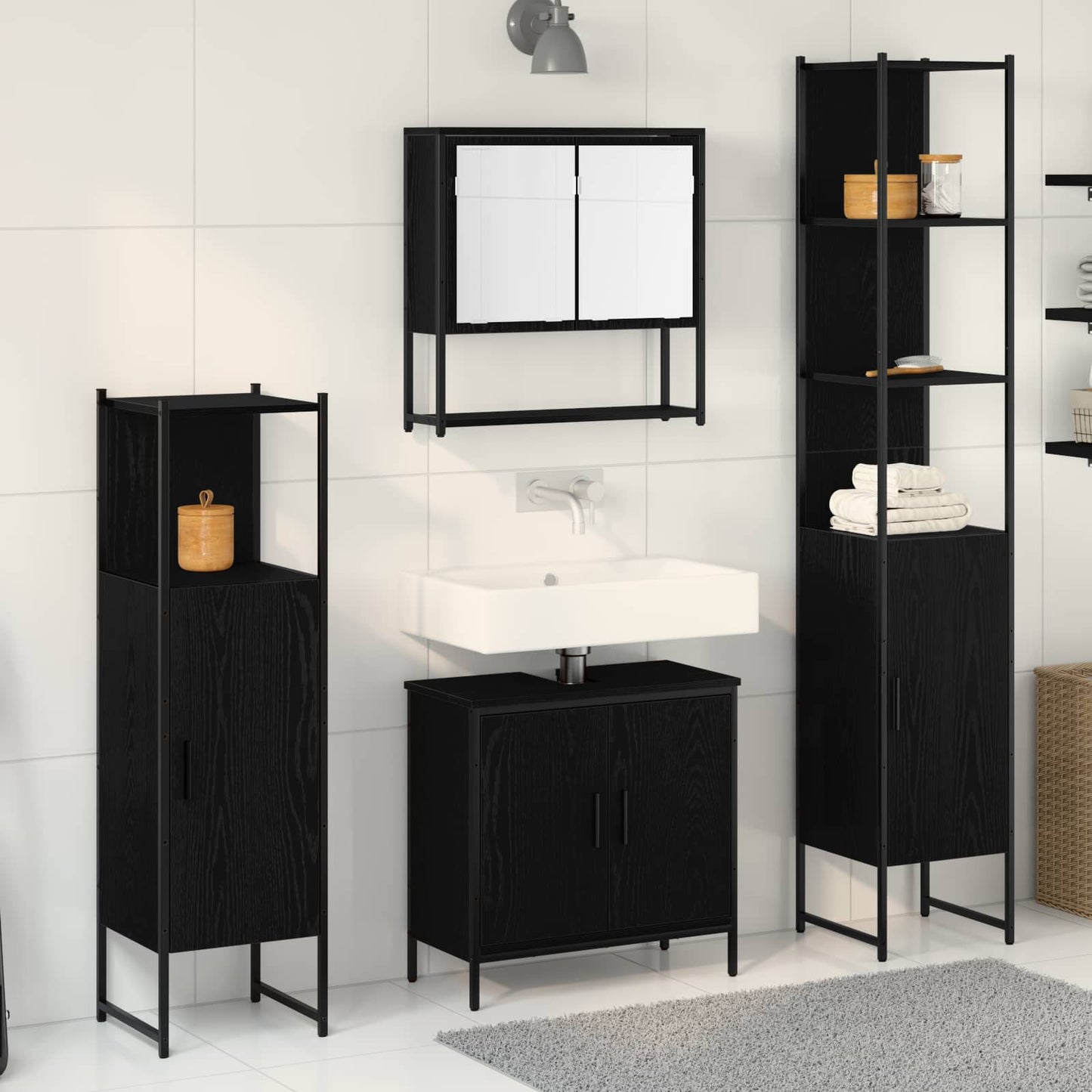 vidaXL Σετ Επίπλων Μπάνιου 4 τμχ. Μαύρο 33 x 33 x 185,5 εκ