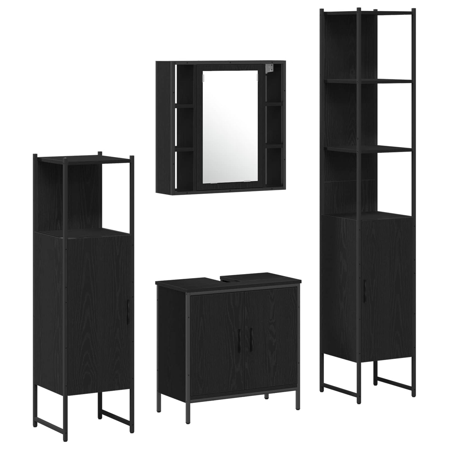 vidaXL Σετ Επίπλων Μπάνιου με ράφι 4 pcs Μαύρο 33 x 33 x 185.5 εκ