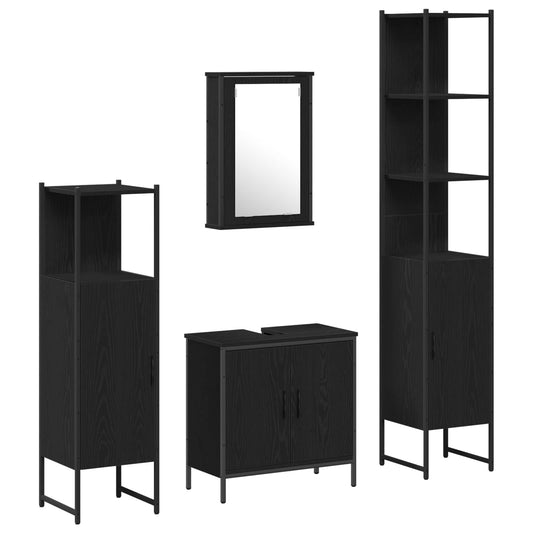 vidaXL Σετ Επίπλων Μπάνιου με ράφι 4 pcs Μαύρο 33 x 33 x 185.5 εκ