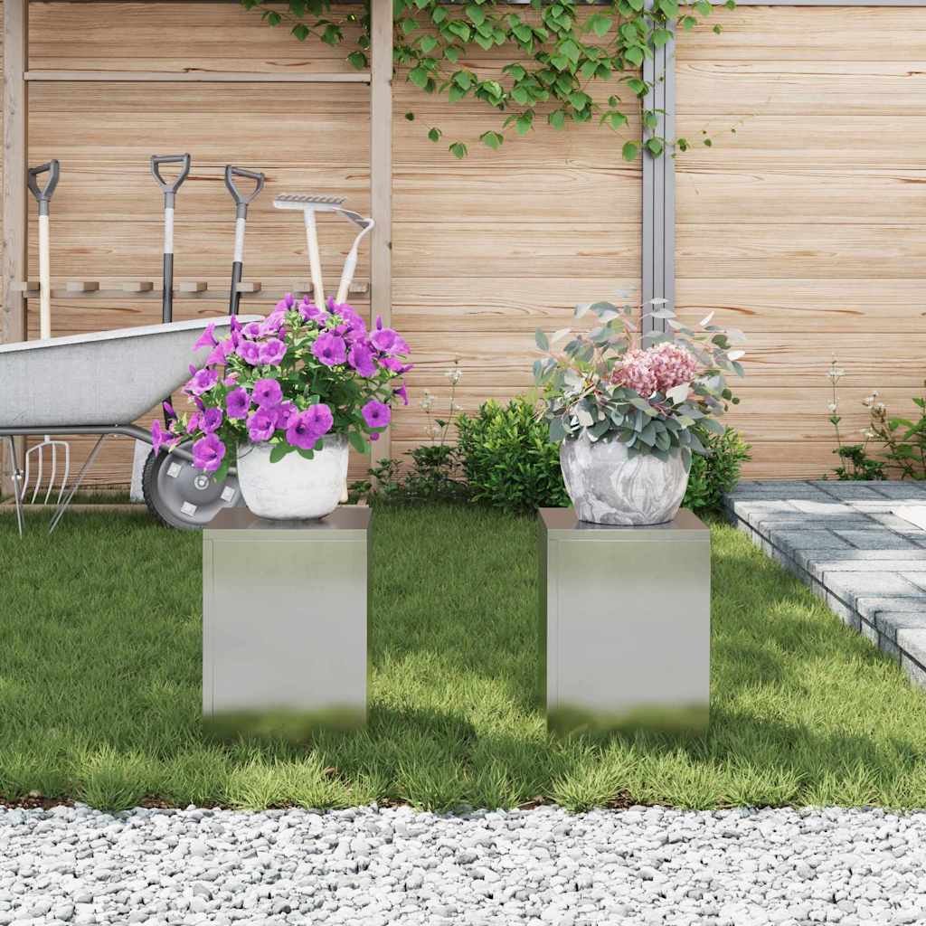 vidaXL Βάση φυτών 2 pcs Ασημί 24 x 24 x 35 εκ. Ανοξείδωτο ατσάλι