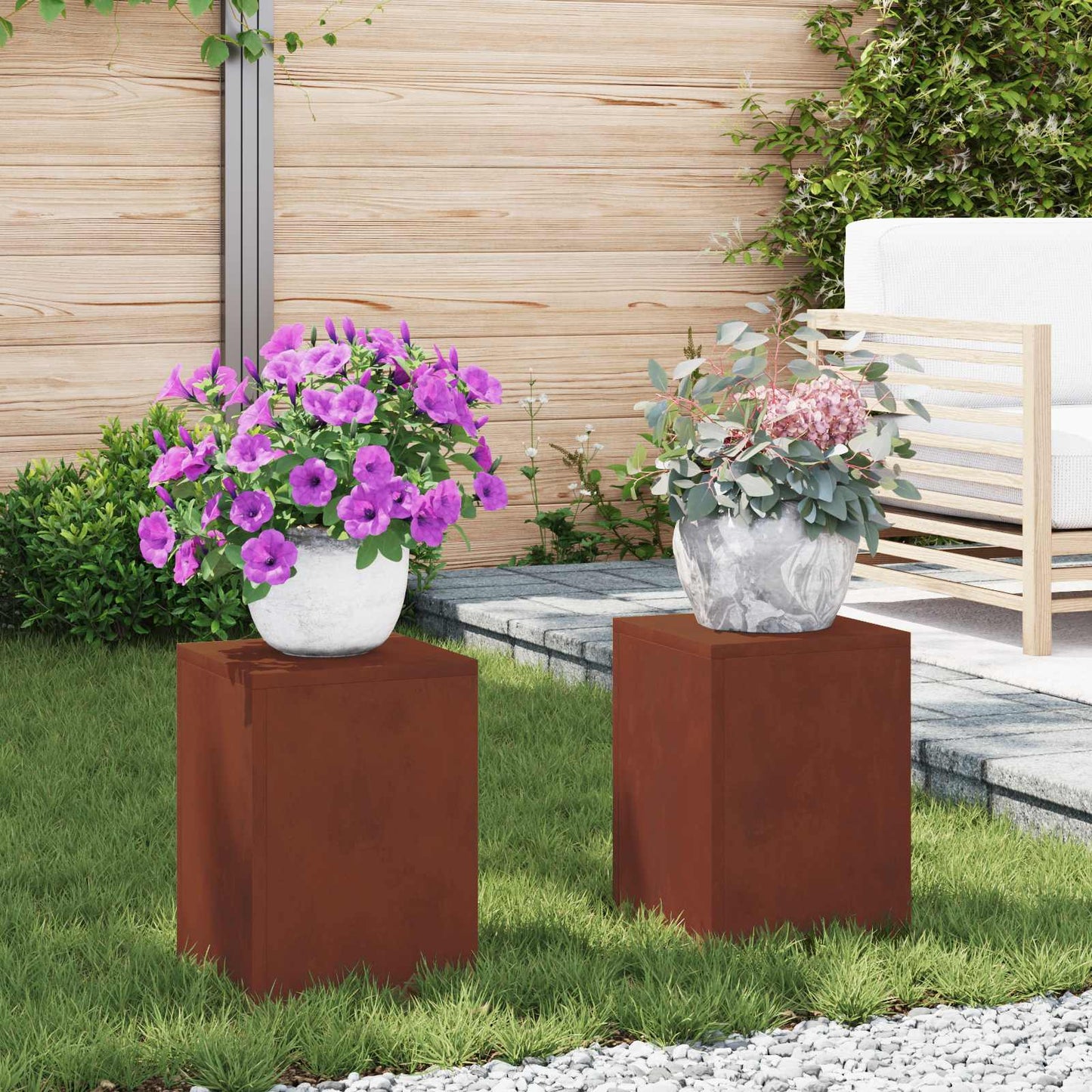 vidaXL Βάση φυτών 2 τμχ. Σκ rusty 24 x 24 x 35 εκ.