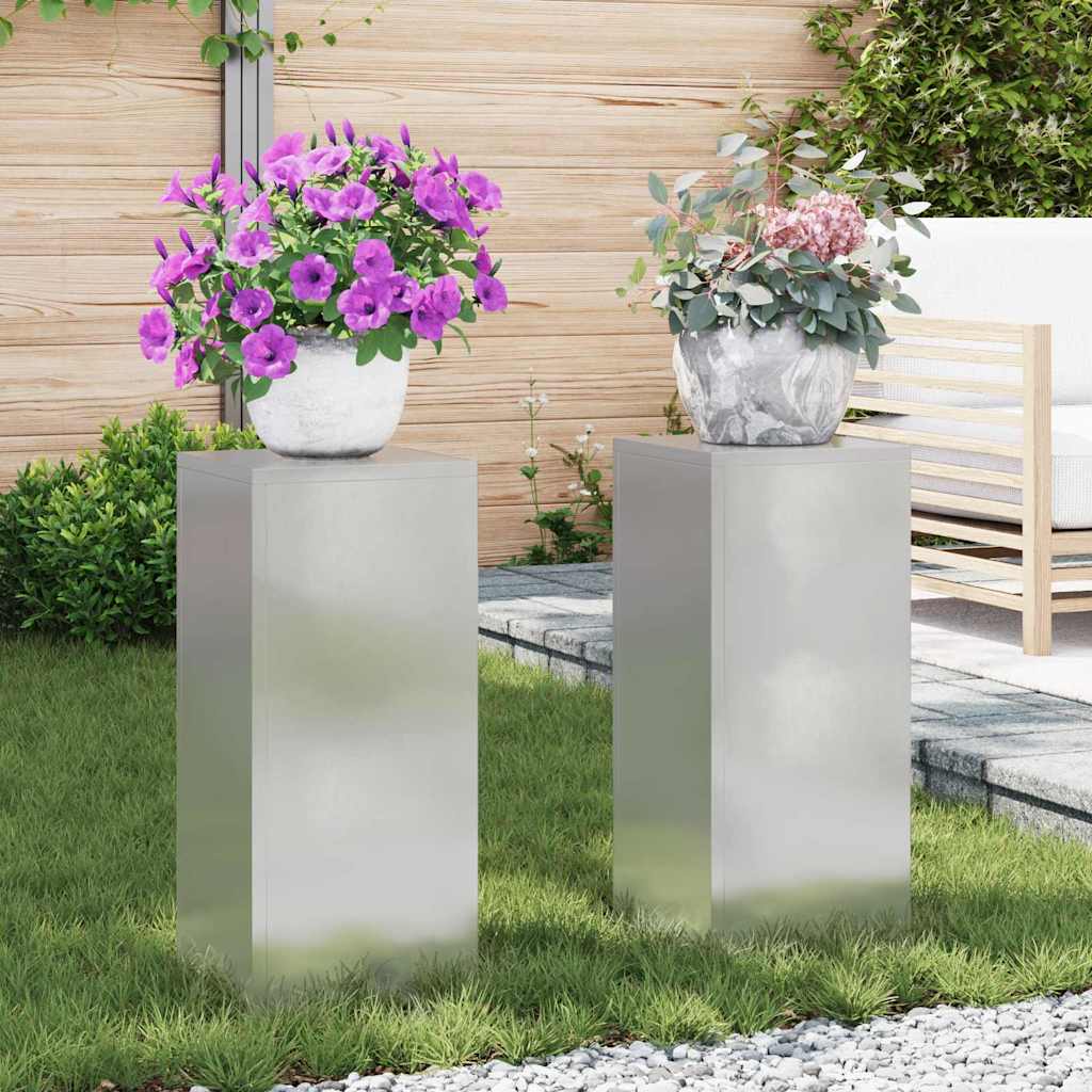 vidaXL Βάση φυτών 2 pcs Ασημί 24 x 24 x 55 εκ. Ανοξείδωτο ατσάλι