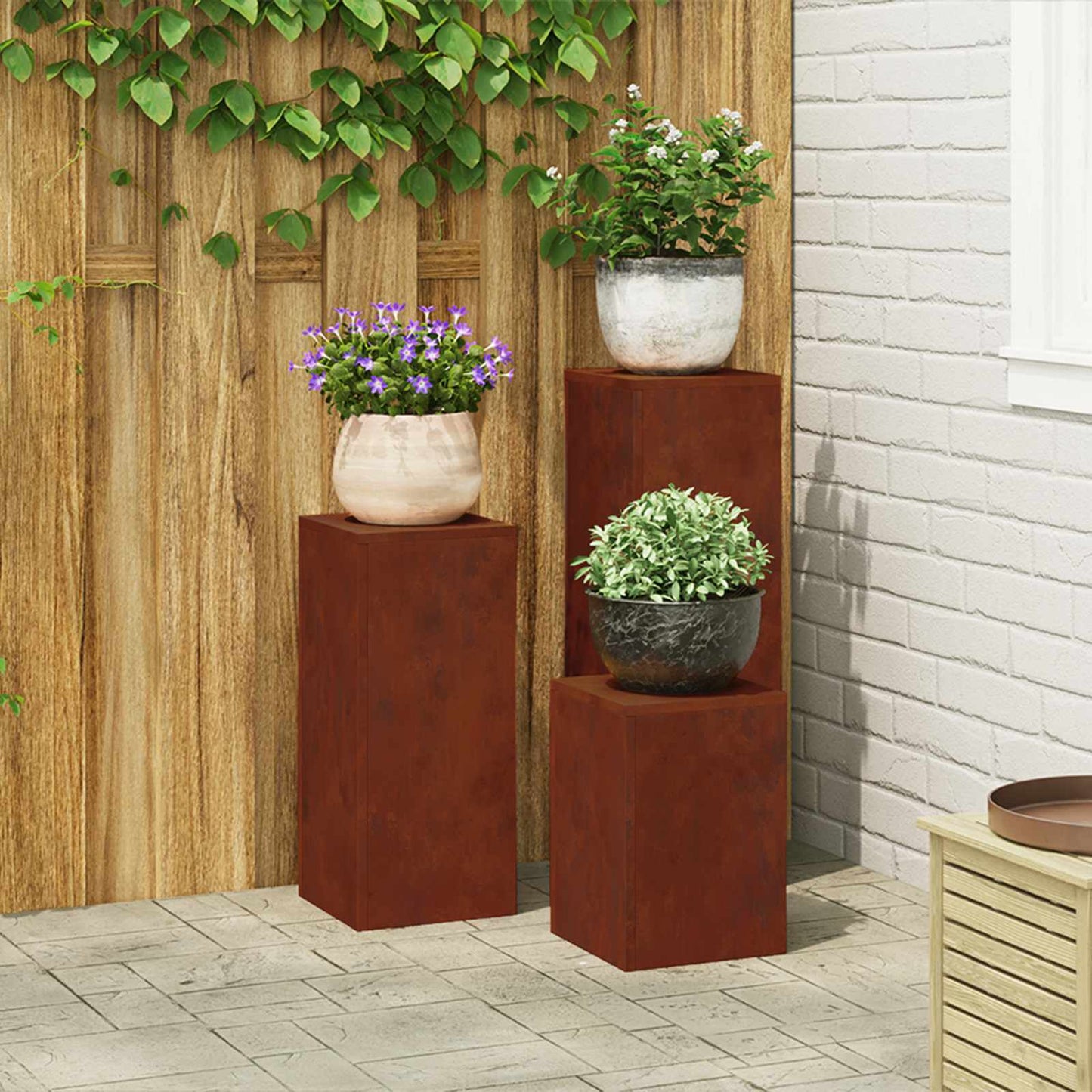 vidaXL Βάση φυτών 3 τεμ. Σκ rusty 24 x 24 x 75 εκ.