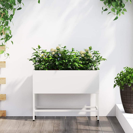 vidaXL Υψωμένη Γλάστρα Κήπου Λευκό 60 x 26 x 48 εκ Ατσάλι