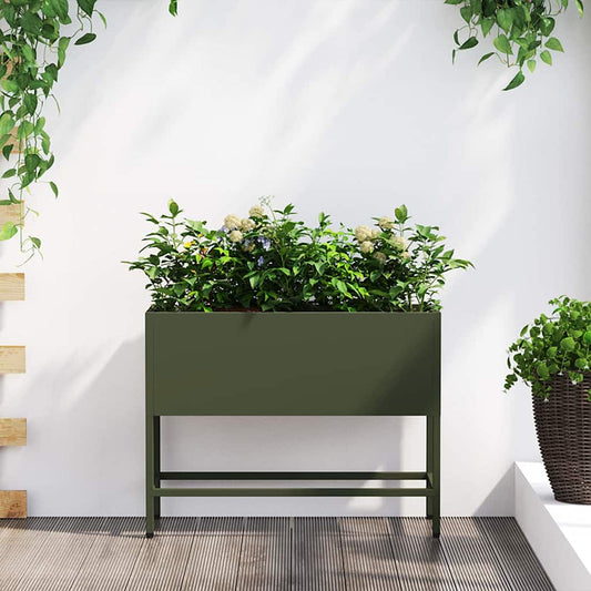 vidaXL Υψωμένη Γλάστρα Κήπου Λαδί 60 x 26 x 45 εκ Ατσάλι