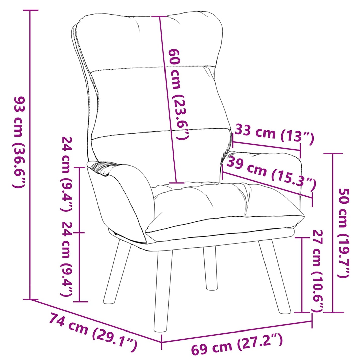 vidaXL Πολυθρόνα Κρεμ 69 x 74 x 93 εκ. Βελούδο