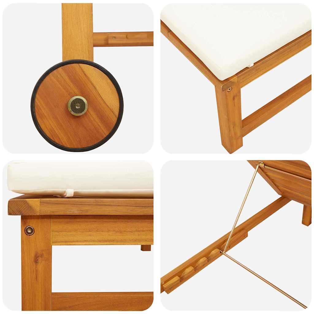 vidaXL Ξαπλώστρα με κρεμ μαξιλαράκια από ακακία