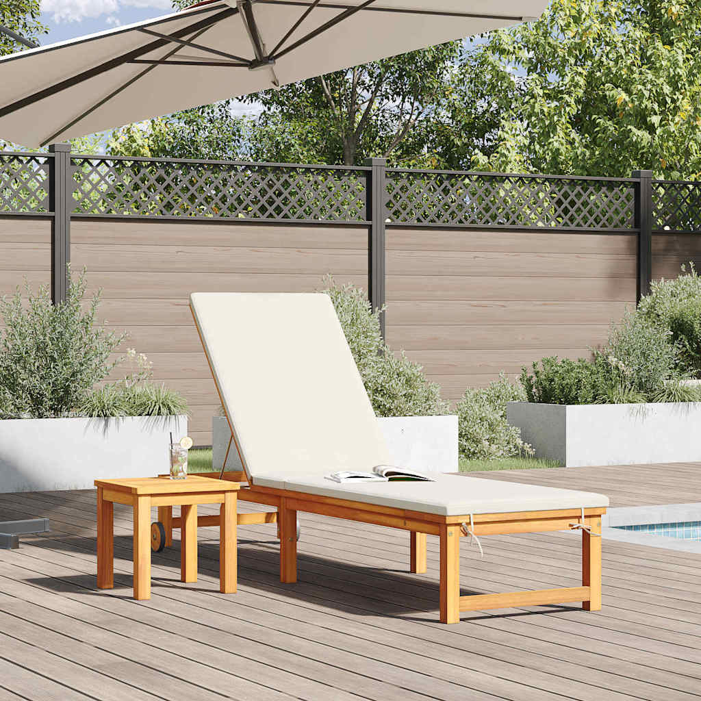 vidaXL Ξαπλώστρα με κρεμ μαξιλαράκια από ακακία