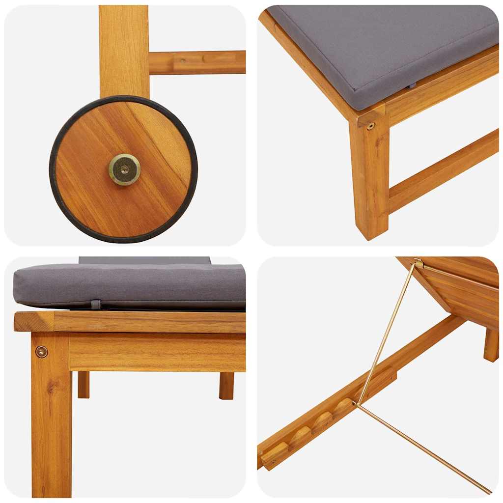 vidaXL Ξαπλώστρα ήλιου με ανοιχτό γκρι μαξιλάρια Μασίφ ξύλο ακακίας