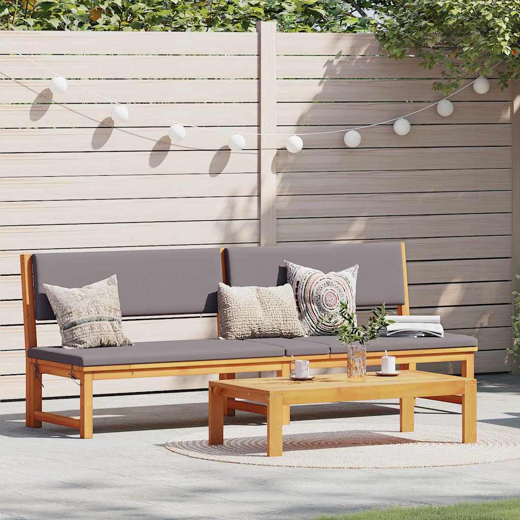 vidaXL Ξαπλώστρα 3 σε 1 με Γκρι Μαξιλάρια από Στερεό Ξύλο Ακακίας