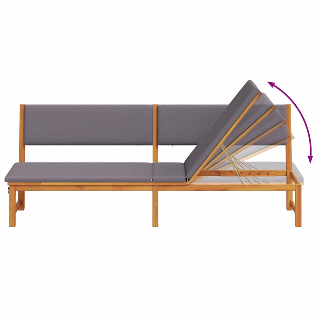 vidaXL Ξαπλώστρα 3 σε 1 με Γκρι Μαξιλάρια από Στερεό Ξύλο Ακακίας