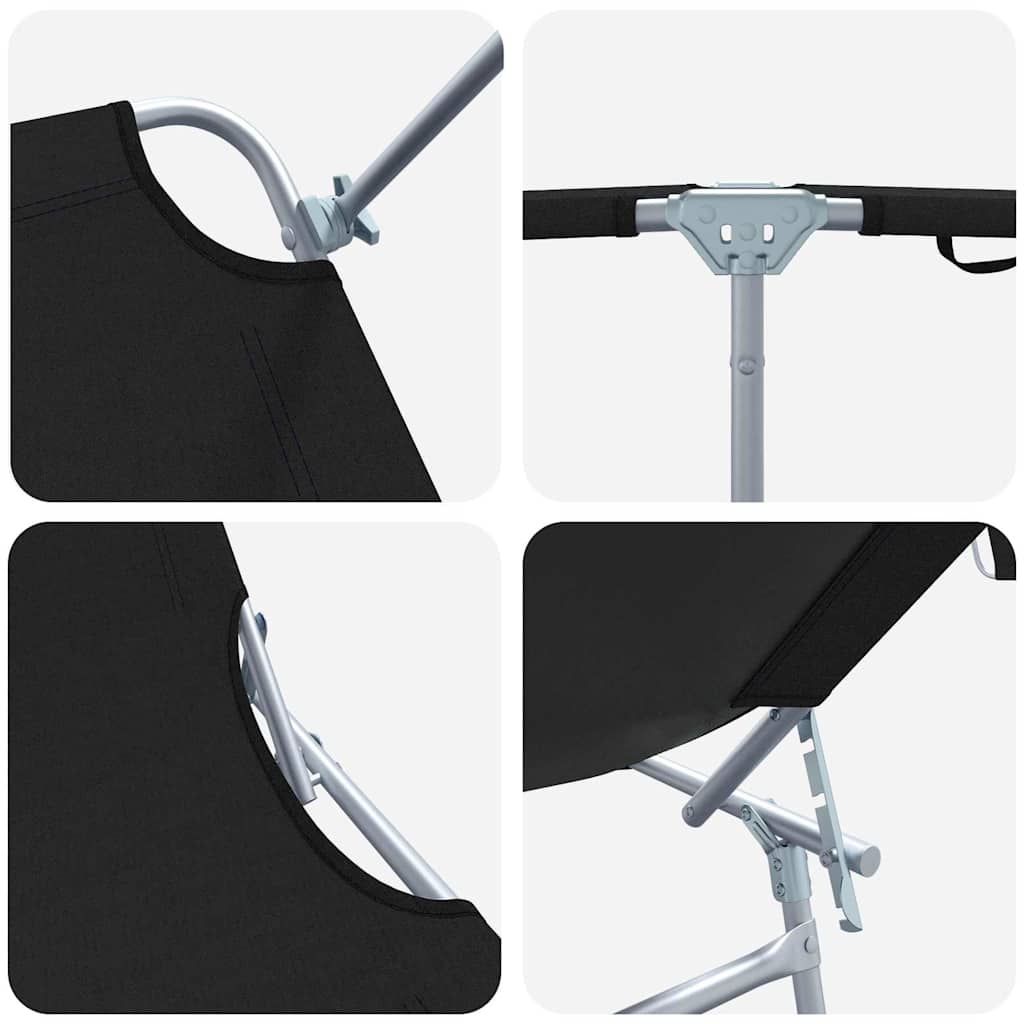 vidaXL Πτυσσόμενες Ξαπλώστρες 2 τεμάχια με Καπέλο Μαύρο 600D Oxford Υλικό