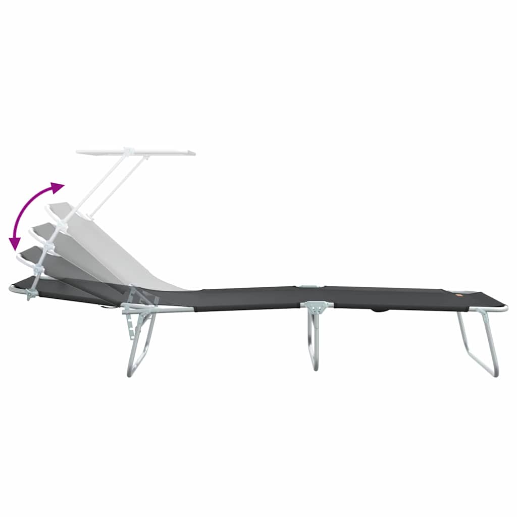 vidaXL Πτυσσόμενες Ξαπλώστρες 2 τεμάχια με Καπέλο Μαύρο 600D Oxford Υλικό