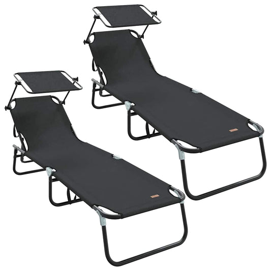 vidaXL Πτυσσόμενη ξαπλώστρα 2 pcs Μαύρο 56 x 190 x 81εκ ύφασμα