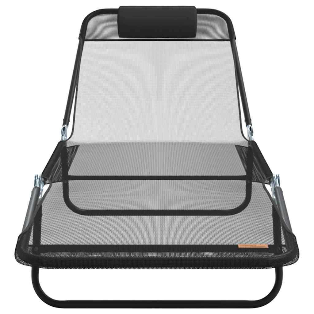 vidaXL Πτυσσόμενη ξαπλώστρα 2 pcs Μαύρο 182 x 55 x 85.5 εκ. Textilene