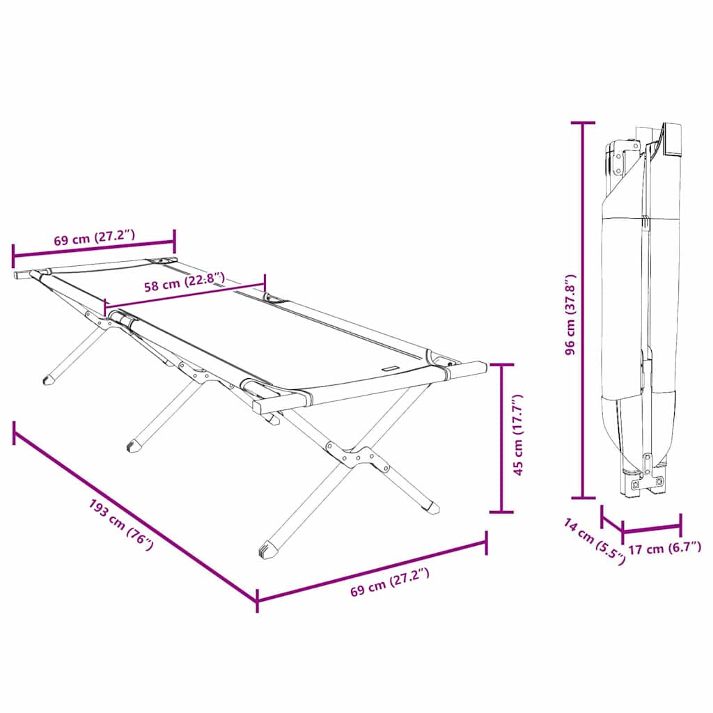 vidaXL Αναδιπλούμενο Κρεβάτι Κάμπινγκ Μπλε Ύφασμα Oxford