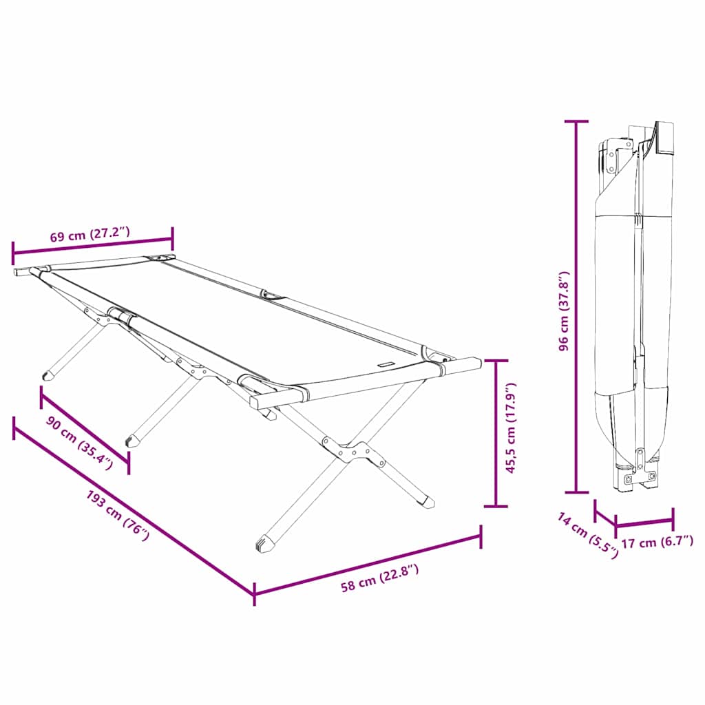 vidaXL Αναδιπλούμενο Κρεβάτι Κάμπινγκ Γκρι Ύφασμα Oxford