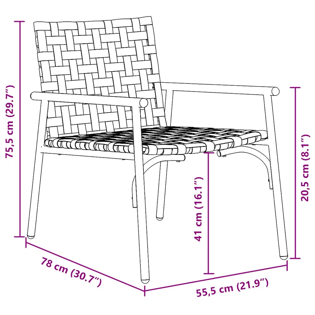 vidaXL Καρέκλες Κήπου 2 τμχ Μαύρο 79x56x73,5 εκ Ρατάν