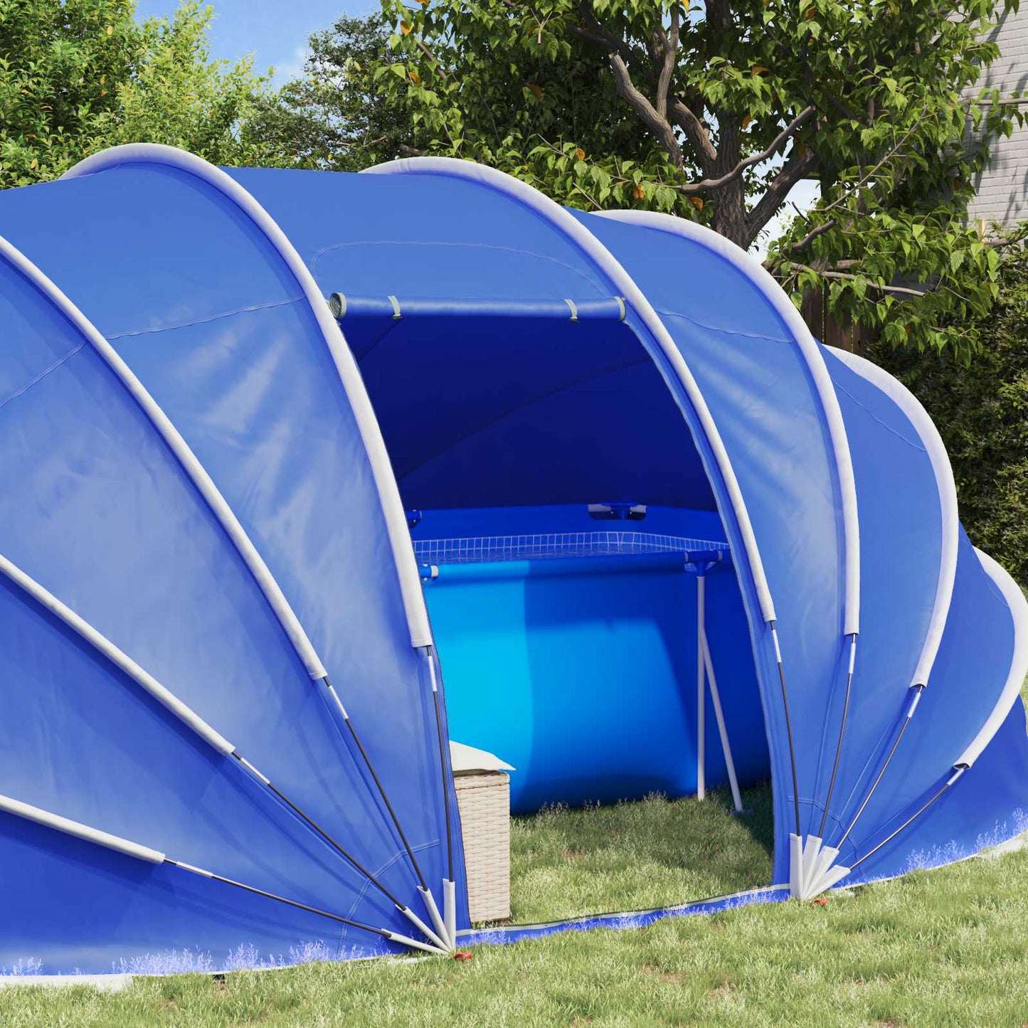 vidaXL Σκηνή πισίνας τύπου θόλου 538 x 440 x 204 εκ. Αζούρ Μπλε