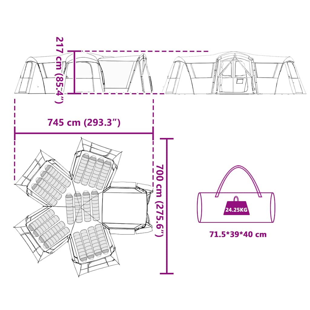 vidaXL Οικογενειακή Σκηνή Γκρι και Πορτοκαλί 745 x 700 x 217 εκ.