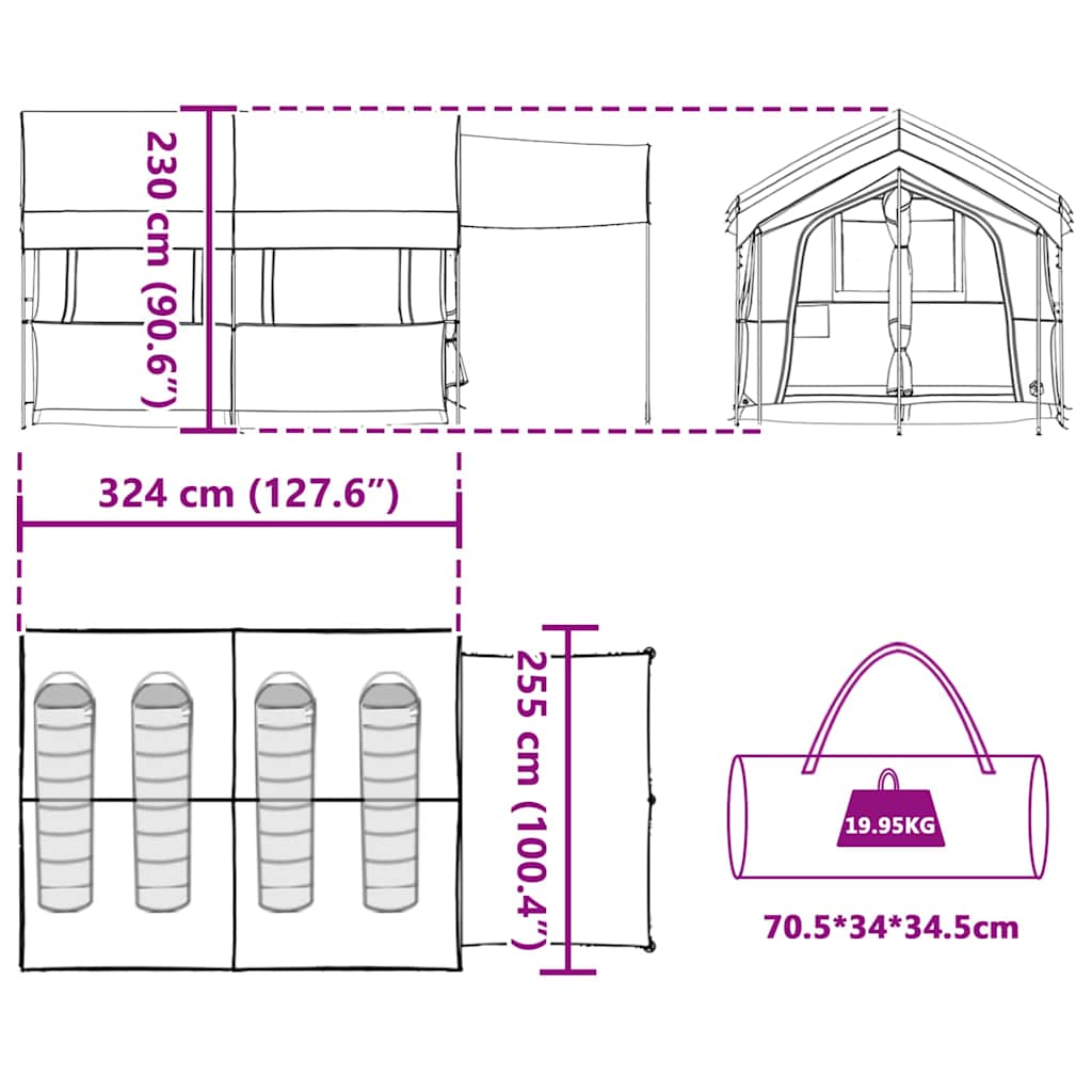 vidaXL Οικογενειακή Σκηνή με στέγη Μπλε και Γκρι 324 x 255 x 230 cm