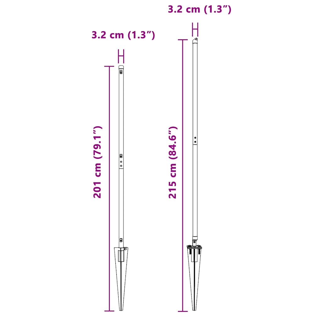 vidaXL Πό posts φράχτη 7 pcs Γκρι Ø32mm 170 εκ Γαλβανισμένος χάλυβας