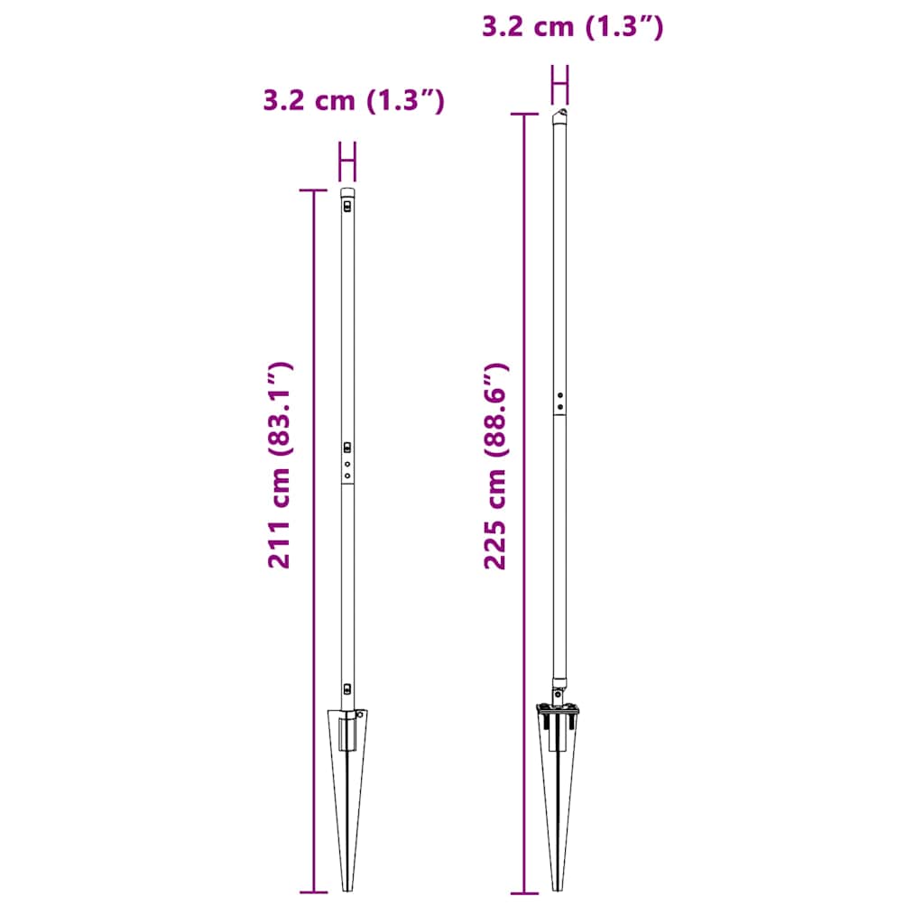 vidaXL Πό posts φράχτη 7 pcs Ασημί Ø32mm 180 εκ Γαλβανισμένος χάλυβας