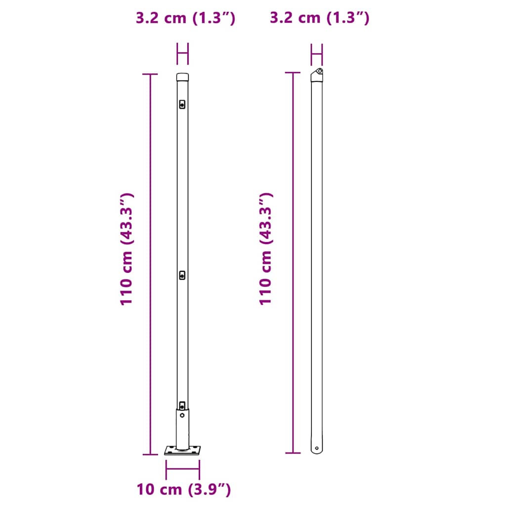 vidaXL Πό posts φράχτη 7 pcs Γκρι Ø32mm 110 εκ Γαλβανισμένος χάλυβας