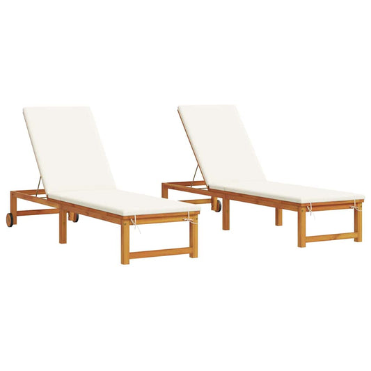 vidaXL Ξαπλώστρα 2 pcs Καφέ 202 x 53 x 89 εκ Στερεό Ξύλο Ακακίας