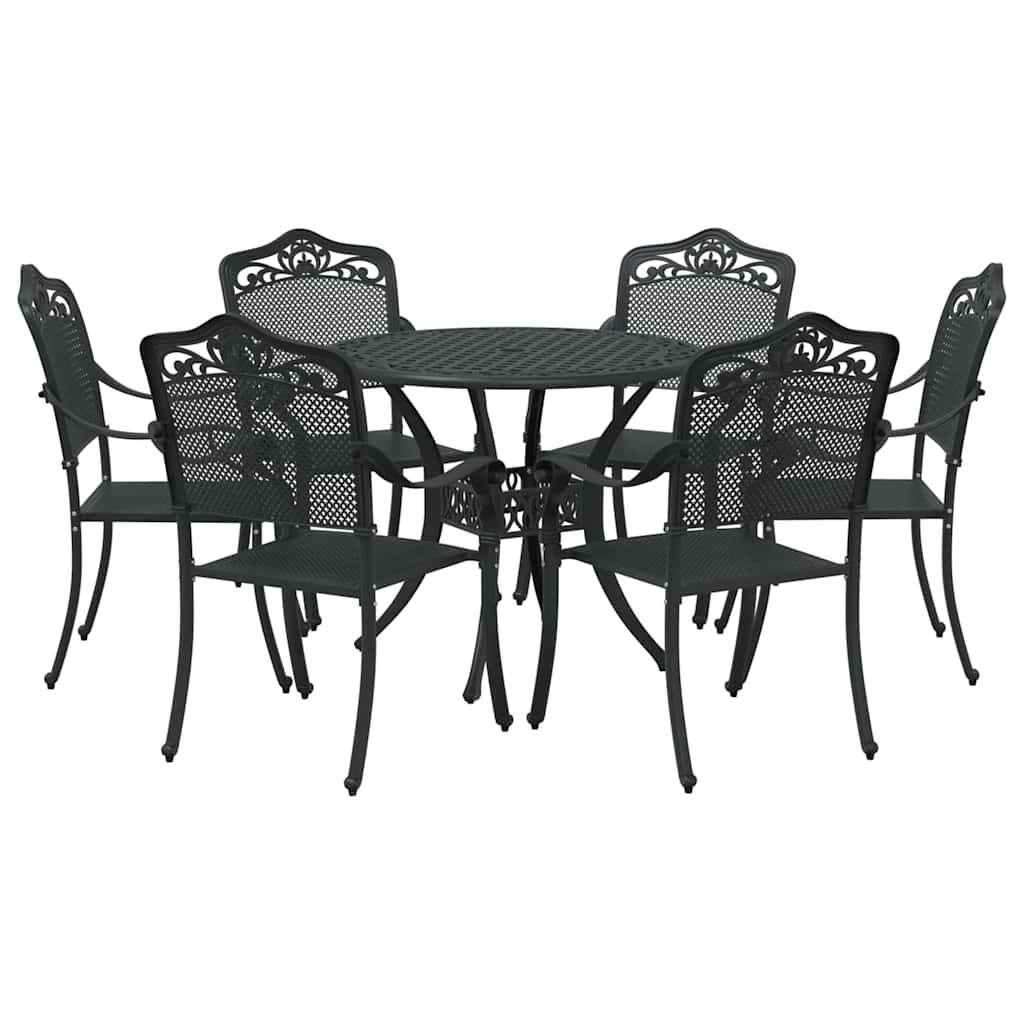 vidaXL Σέτ φαγητού για κήπο 7 pcs Μαύρο Αλουμίνιο