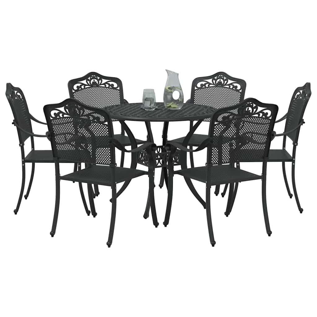 vidaXL Σέτ φαγητού για κήπο 7 pcs Μαύρο Αλουμίνιο