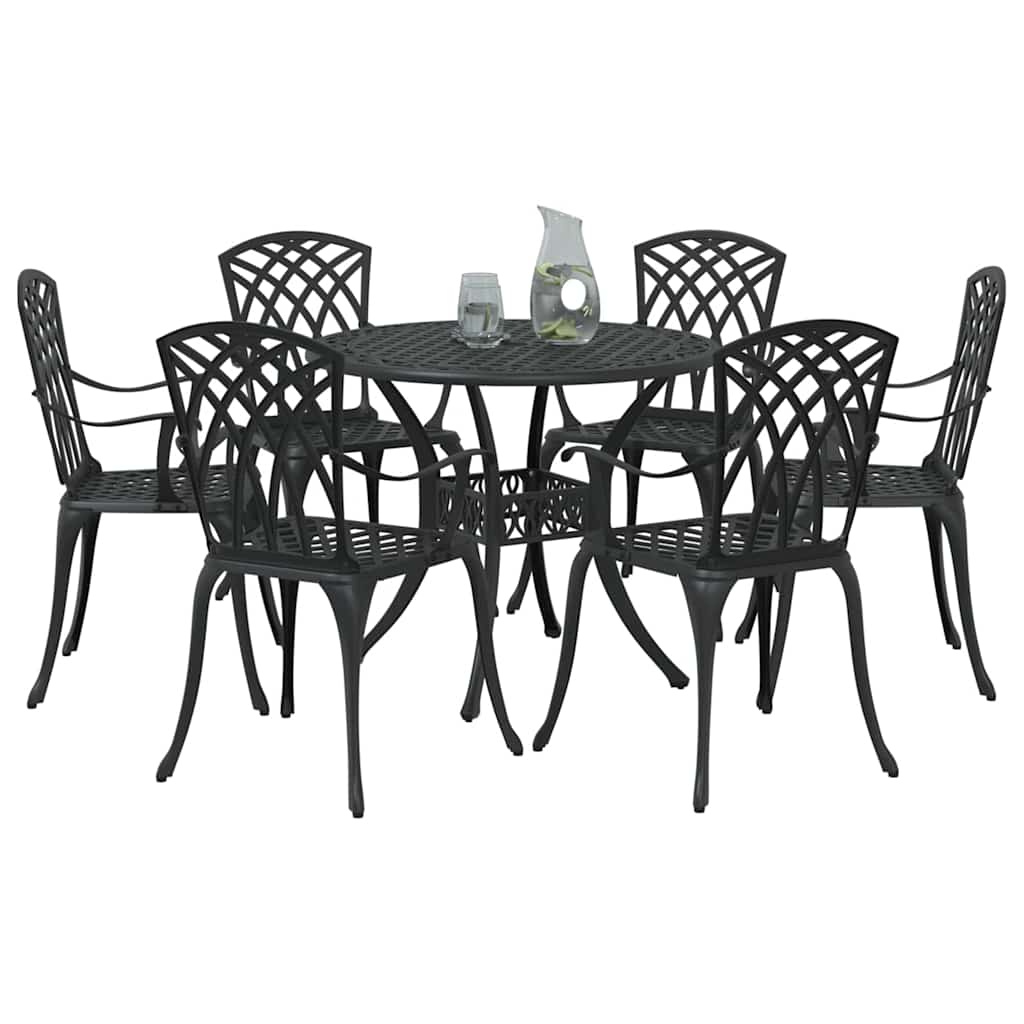 vidaXL Σέτ φαγητού για κήπο 7 pcs Μαύρο Αλουμίνιο