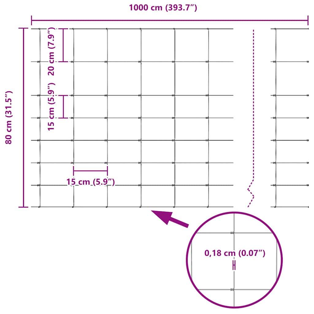 vidaXL Περίφραξη αγρού Γκρι 0.8 x 10 m Ατσάλι