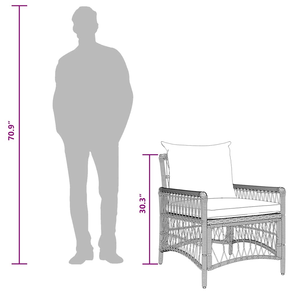 vidaXL Καρέκλα Κήπου με Μαξιλάρια Μπεζ 60x70x78 εκ Ρατάν