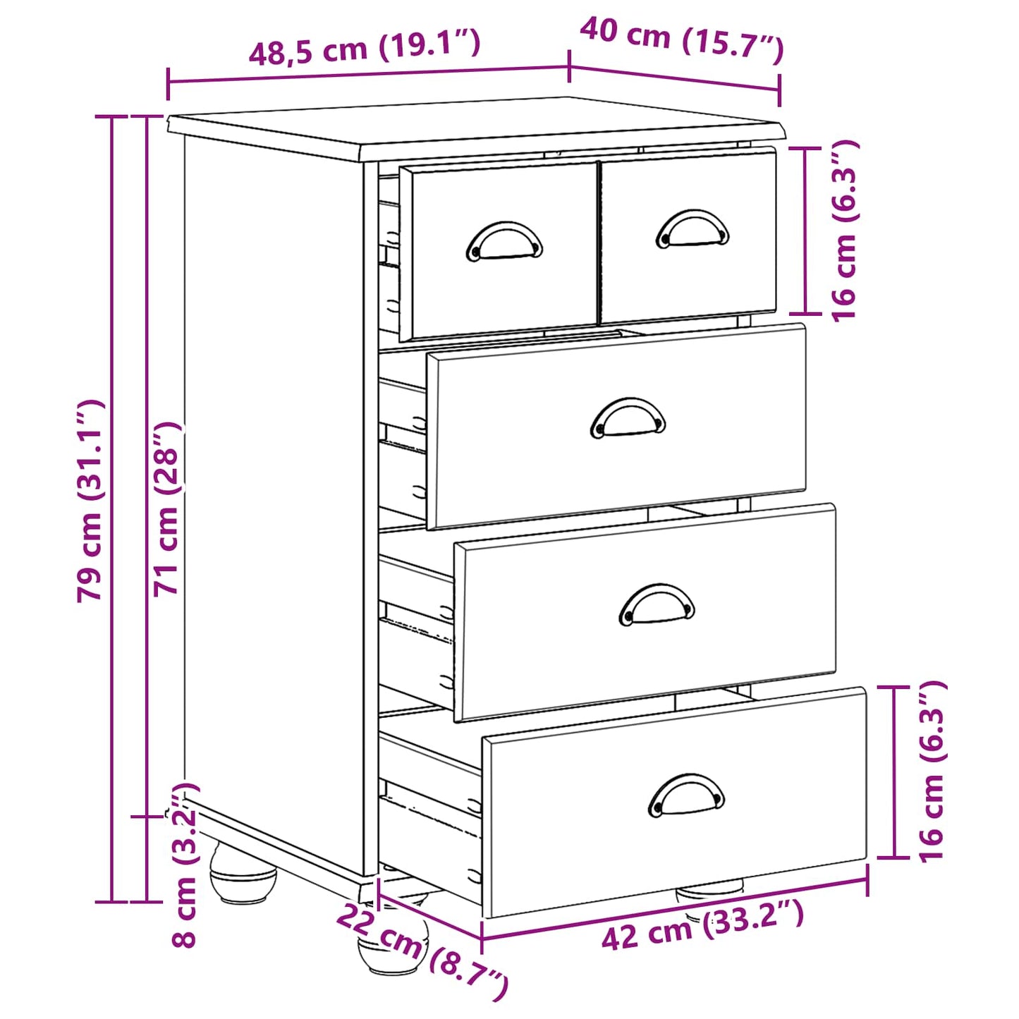 vidaXL Συρταριέρα ASKIM Λευκό 45,8 x 40 x 79 εκ. Στερεά ξυλεία πεύκου