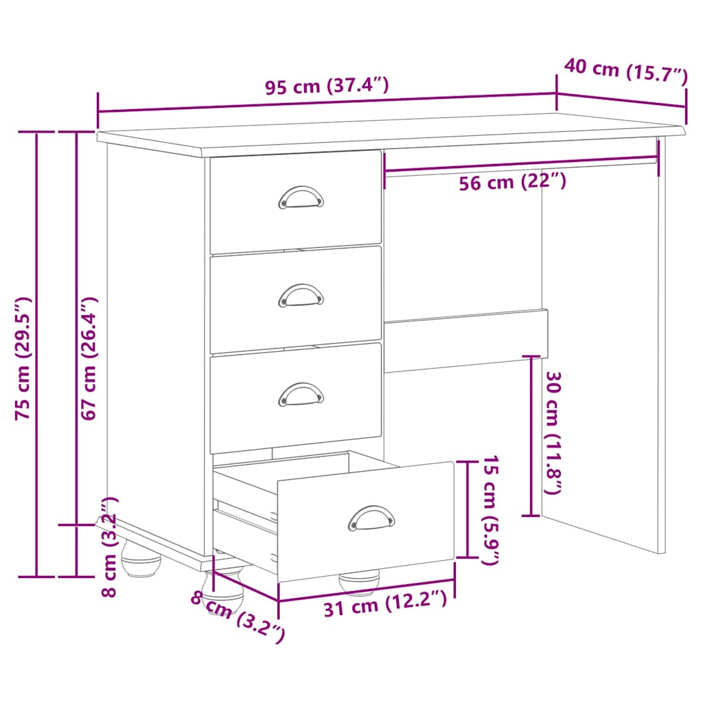 vidaXL Γραφείο ASKIM Καφέ 95 x 40 x 75 εκ. Μασίφ ξύλο πεύκου