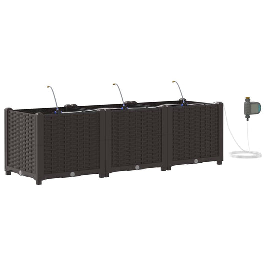 vidaXL Γλάστρα Κήπου 3 pcs Καφέ 120 x 40 x 37,5 cm Πλαστικό