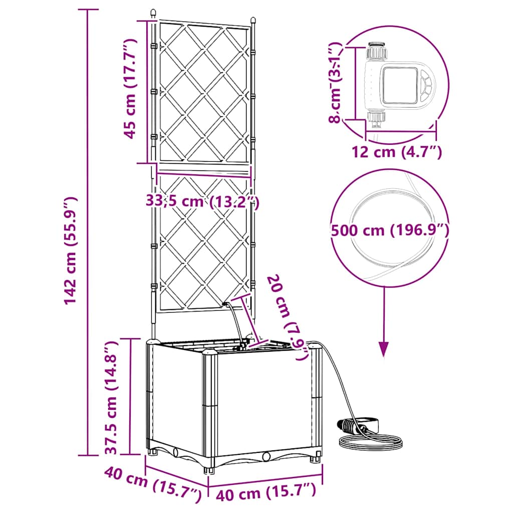 vidaXL Ζαρντινιέρες κήπου Μαύρο 40 x 40 x 142 cm Ατσάλι