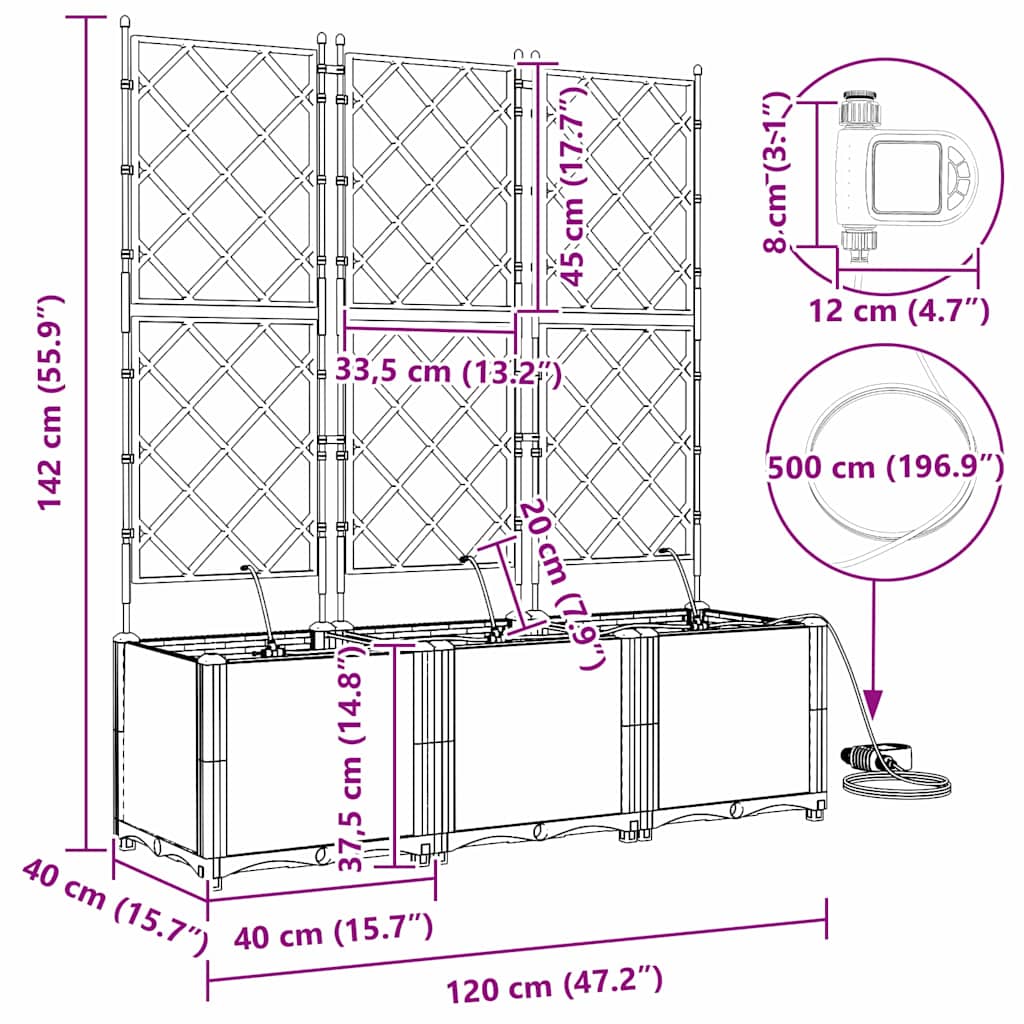 vidaXL Ζαρντινιέρες κήπου Μαύρο 120 x 40 x 142 cm Ατσάλι