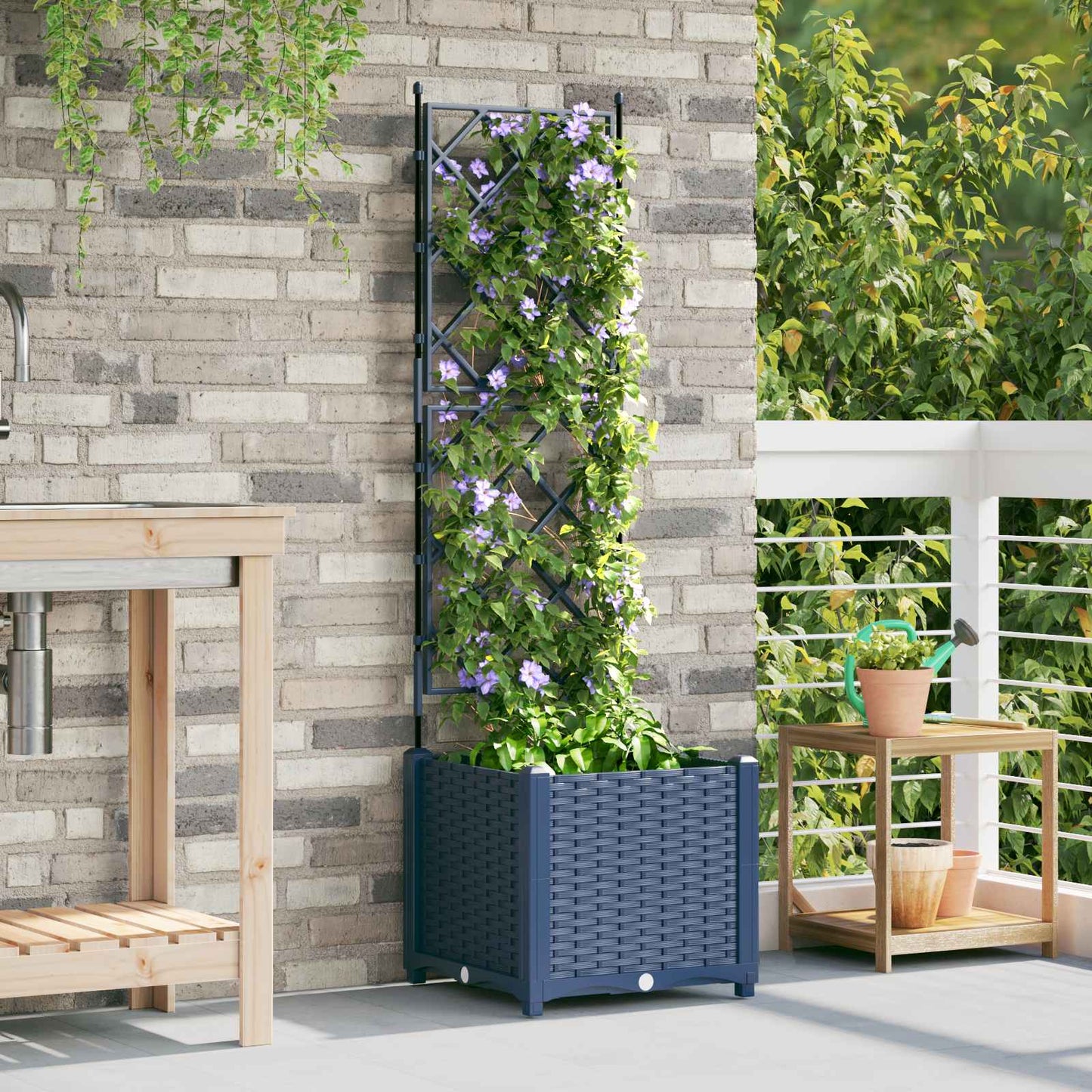 vidaXL Γλάστρα Κήπου Γκρι 40 x 40 x 143 εκ. PP