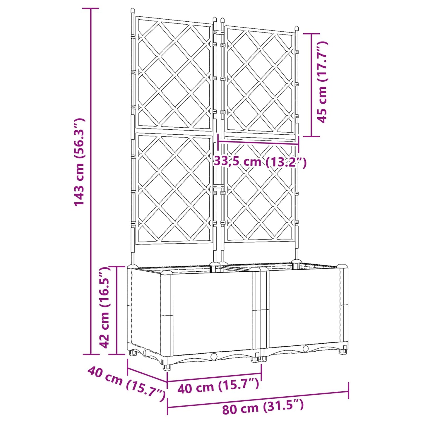 vidaXL Γλάστρα Κήπου 2 pcs Γκρι 80 x 40 x 143 εκ. Πλαστικό