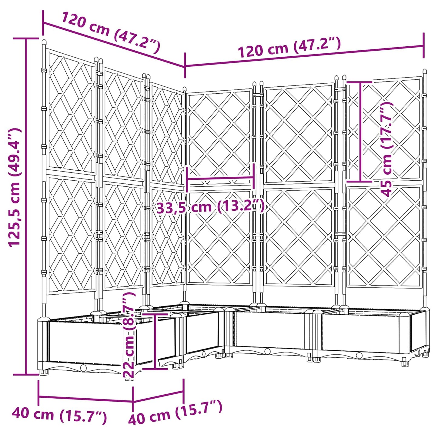 vidaXL Γλάστρα Κήπου 5 pcs Γκρι 120 x 120 x 125,5 εκ. Πλαστικό