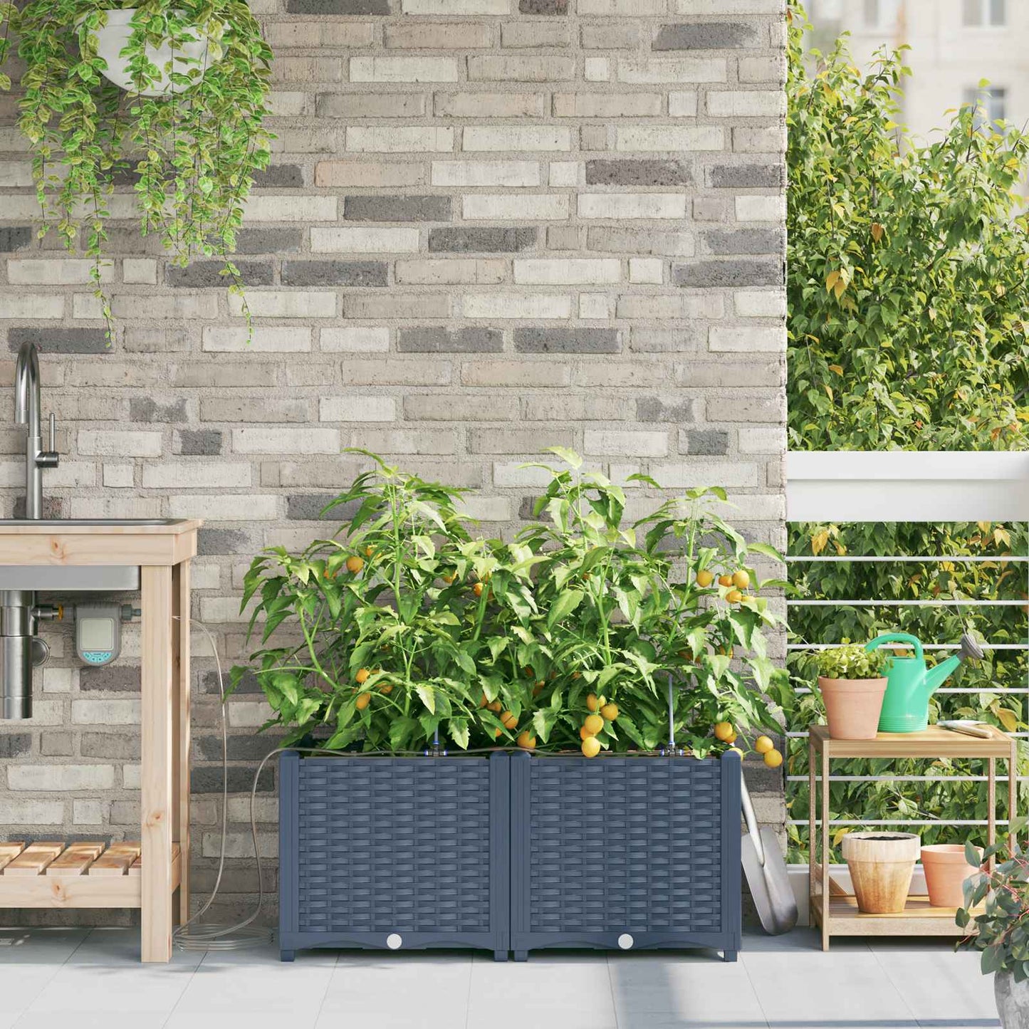 vidaXL Γλάστρα Κήπου 2 pcs Γκρι 80 x 40 x 37,5 cm Πλαστικό