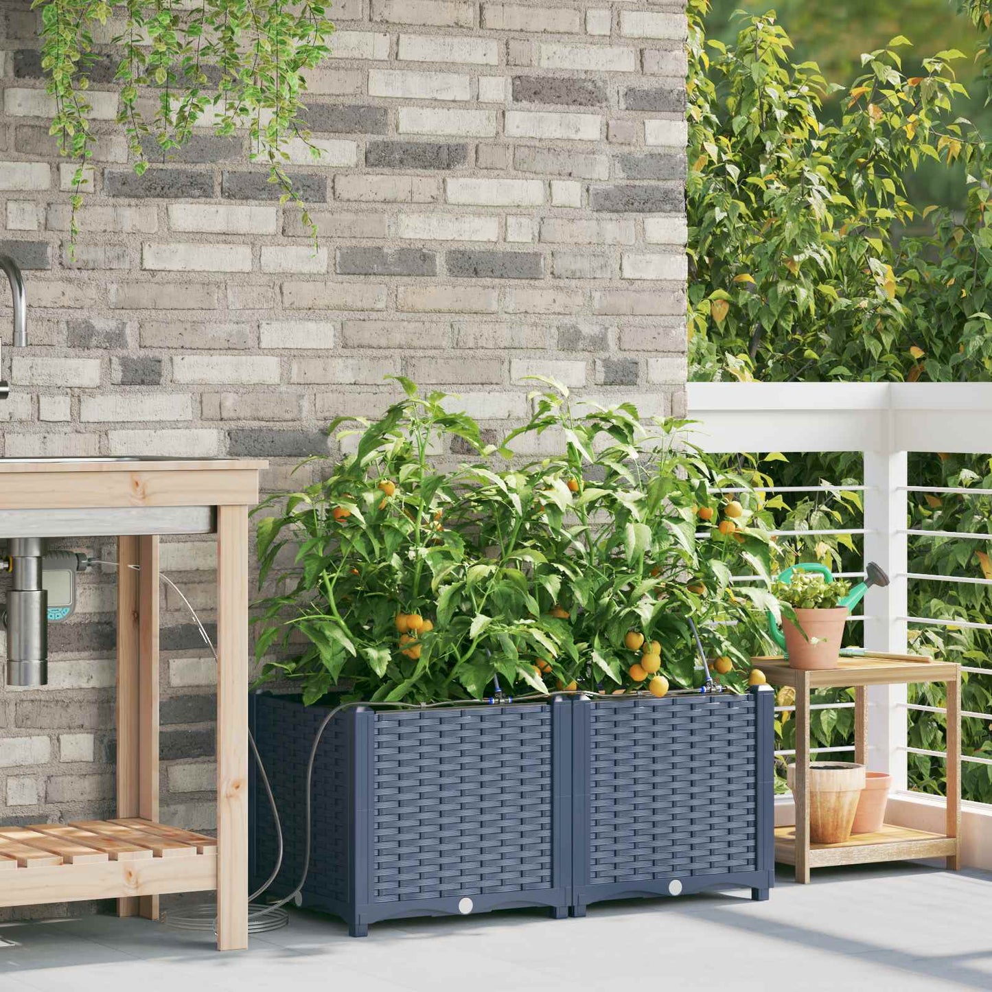 vidaXL Γλάστρα Κήπου 2 pcs Γκρι 80 x 40 x 37,5 cm Πλαστικό