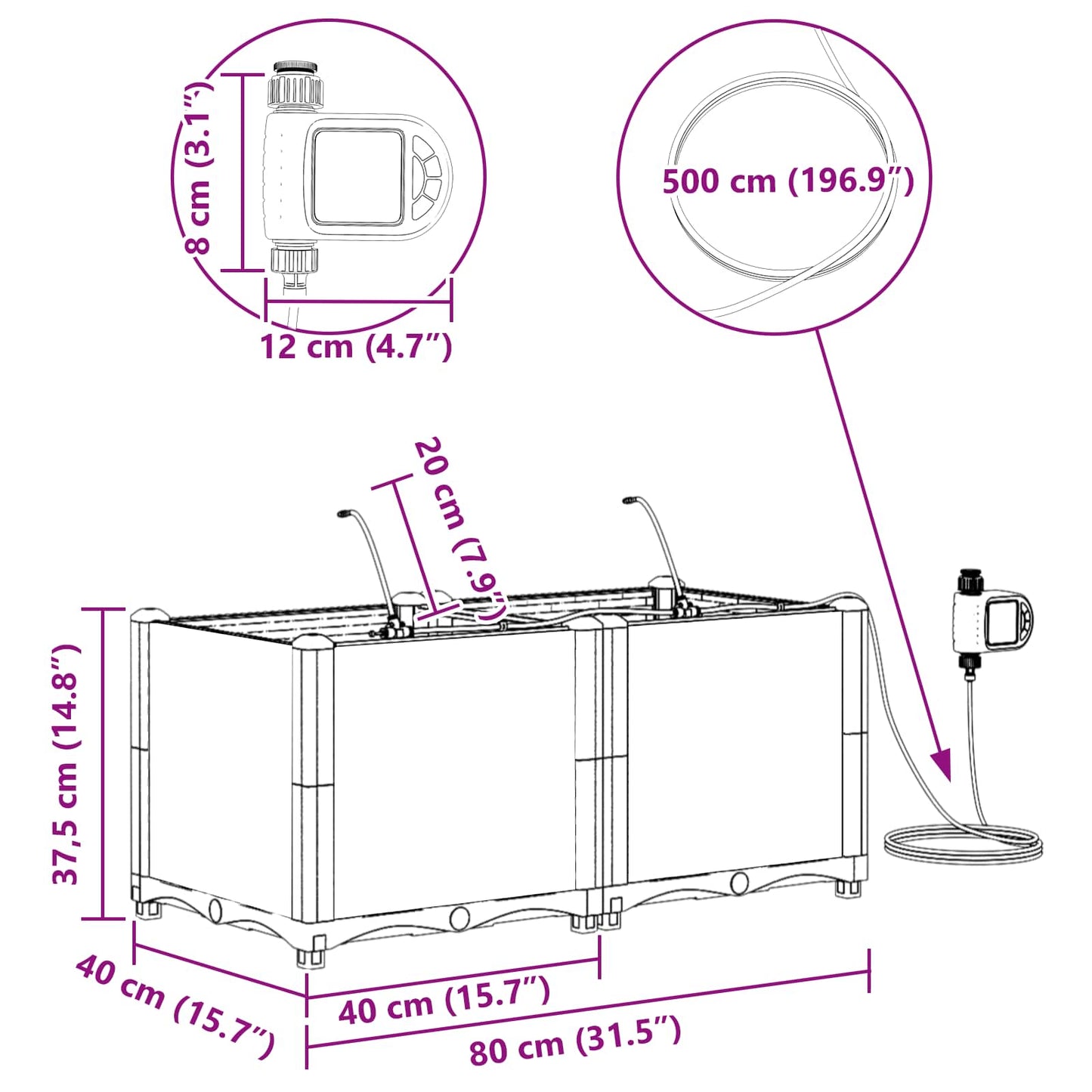 vidaXL Γλάστρα Κήπου 2 pcs Γκρι 80 x 40 x 37,5 cm Πλαστικό