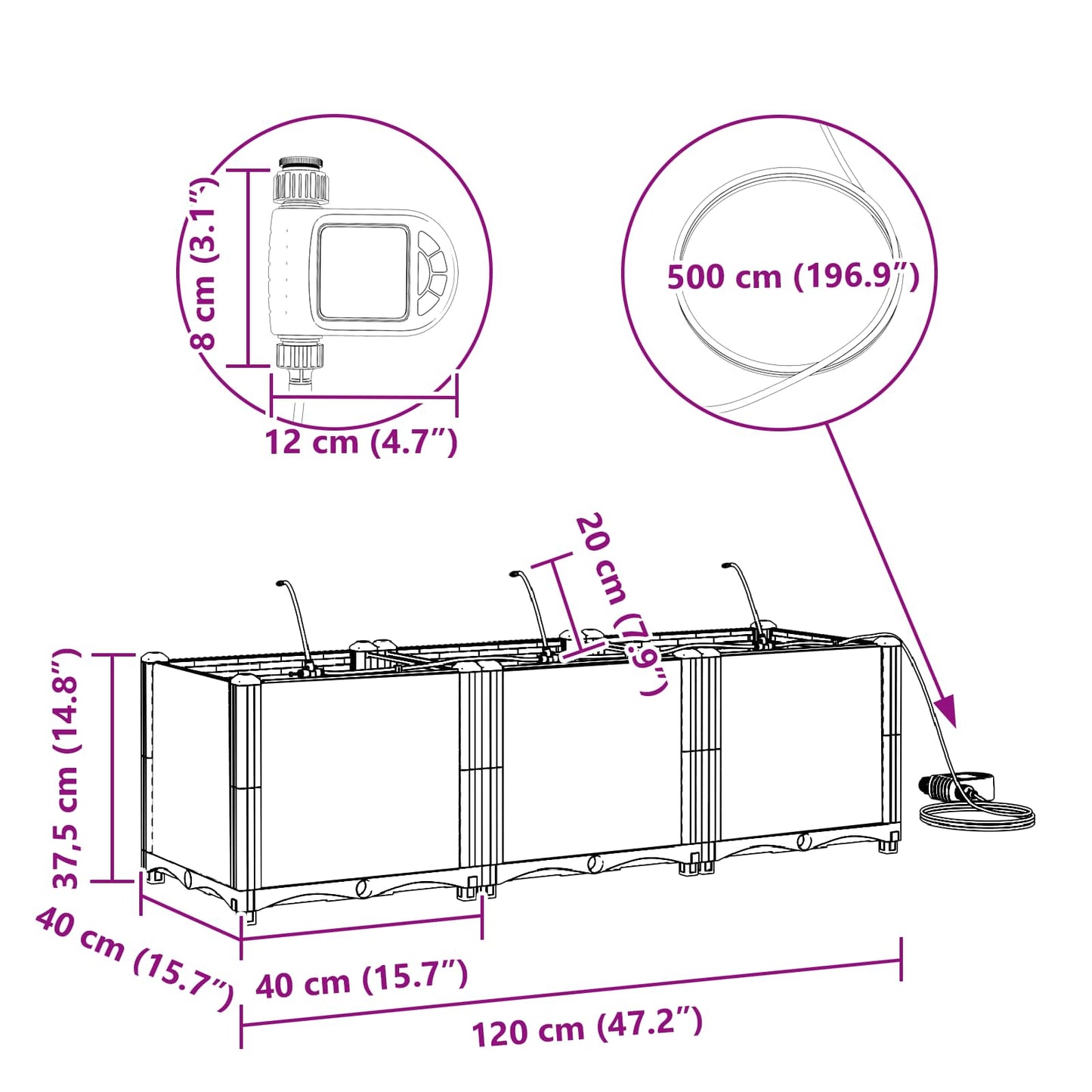 vidaXL Ζαρντινιέρες κήπου Γκρι 120 x 40 x 37.5 cm Ατσάλι
